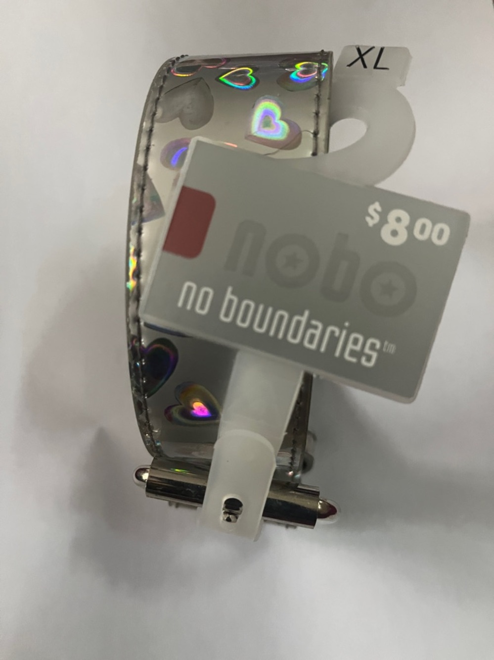 No Boundaries Holographic Silver Hearts Belt Rare, L